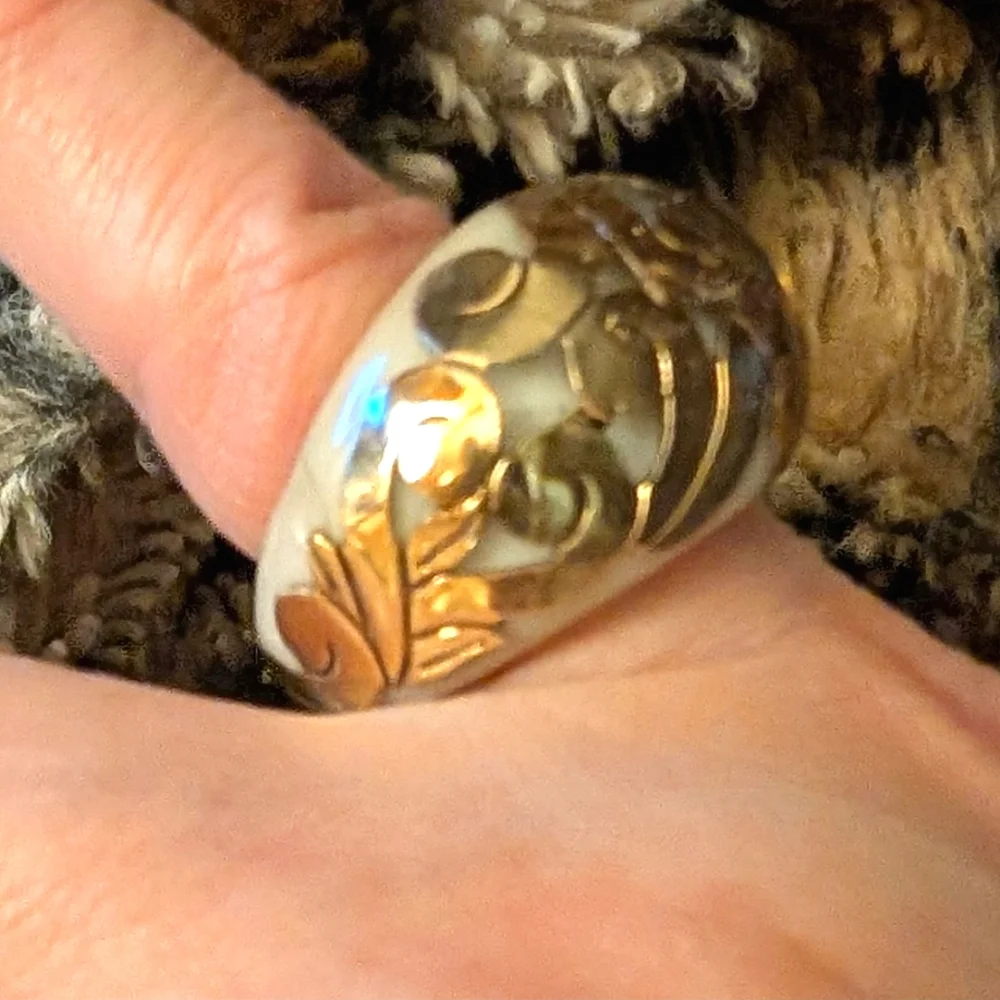 Vintage Unique Lucite Golden Scroll Domed Ring